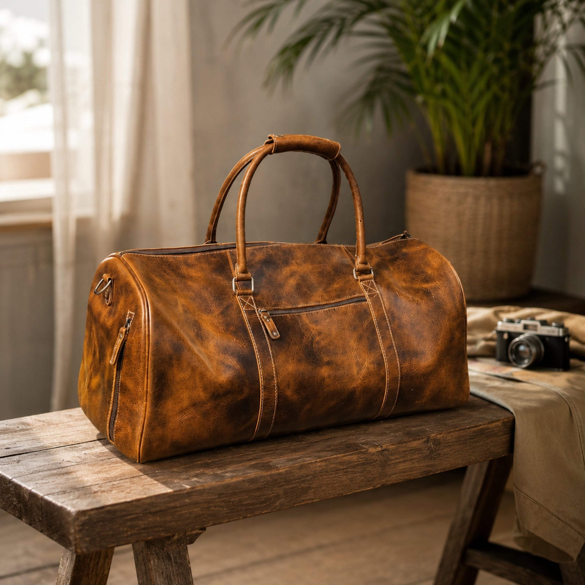 Roosevelt Full Grain Buffalo Leather Duffle - Classy Leather Bags - Flyclothing LLC