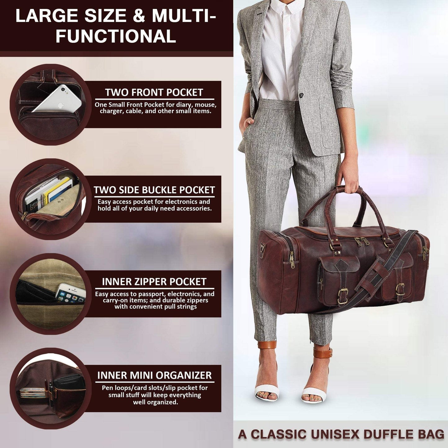 Vintage Dark Brown Traveller Duffle Bag - Classy Leather Bags - Flyclothing LLC