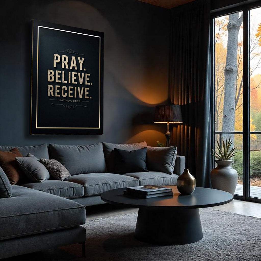 Matthew 21:22 - Pray Believe Receive Faith Sign III - Tailored Canvases - Flyclothing LLC