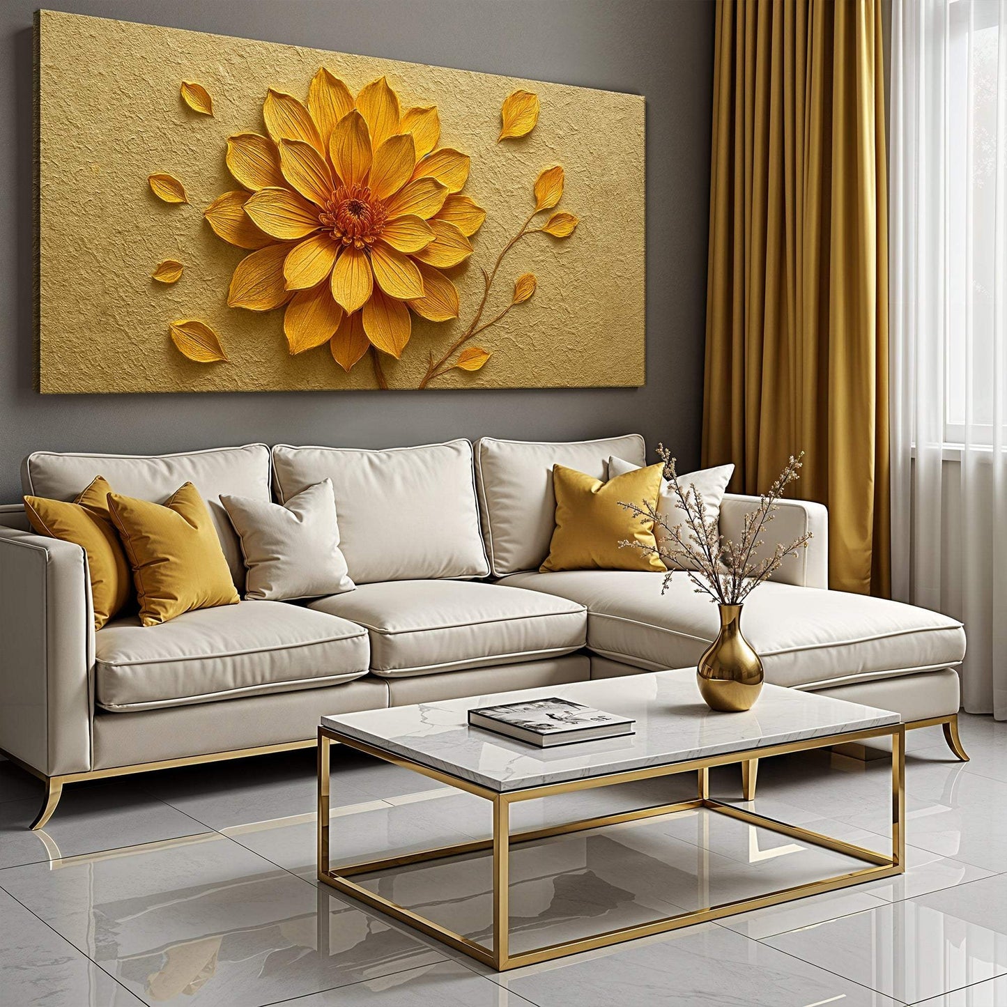 Golden Dandelion Minimalist Abstract Wall Art IV - Tailored Canvases - Flyclothing LLC