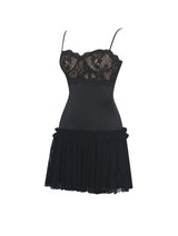 Umra Black Contrast Lace Sweetheart Gathered Mini Dress