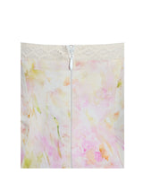 Zaina Yellow Pink Floral Print Lace Trim Linen Midi Dress - Miss Circle - Flyclothing LLC