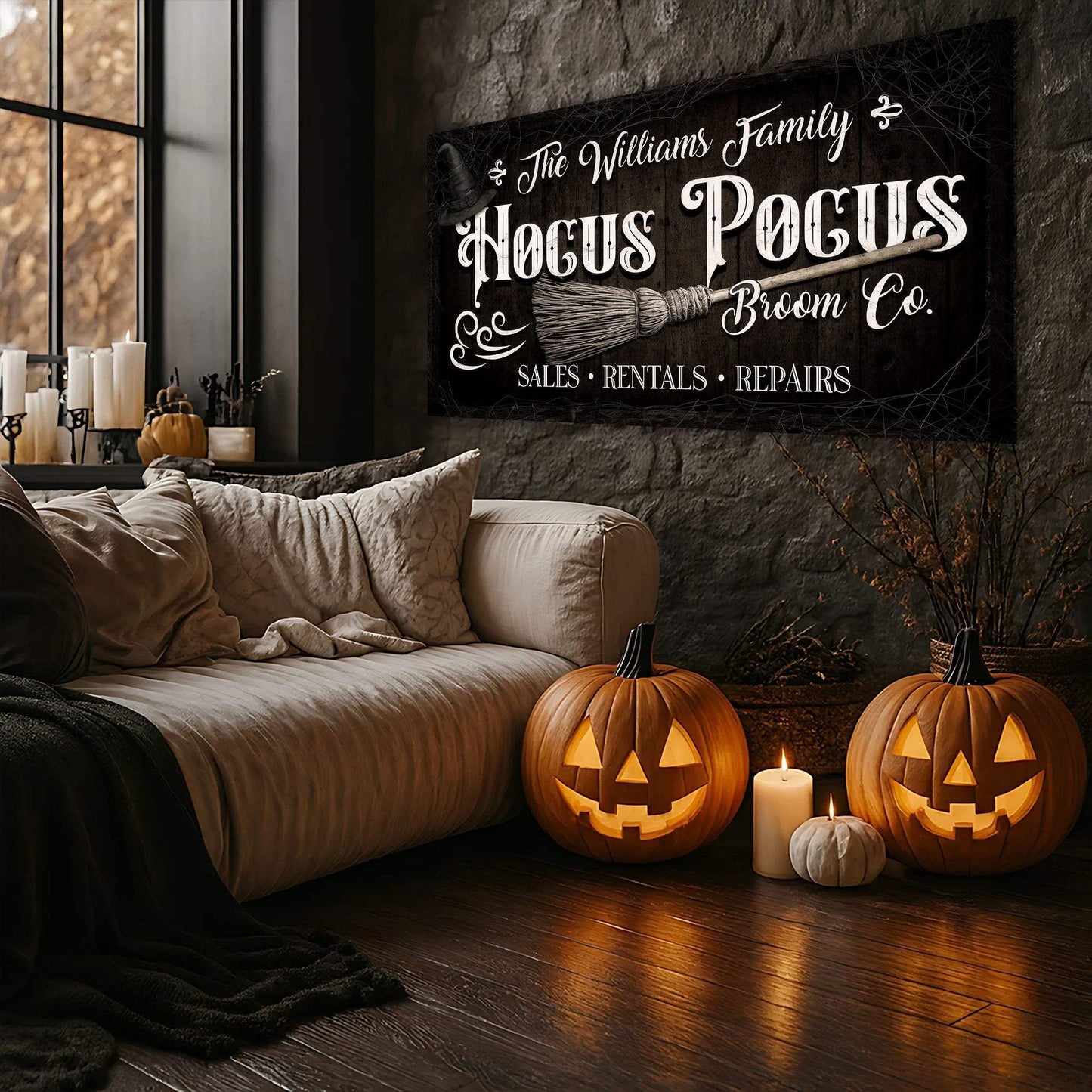 Personalized Hocus Pocus Broom Co. Wall Sign - Tailored Canvases - Flyclothing LLC
