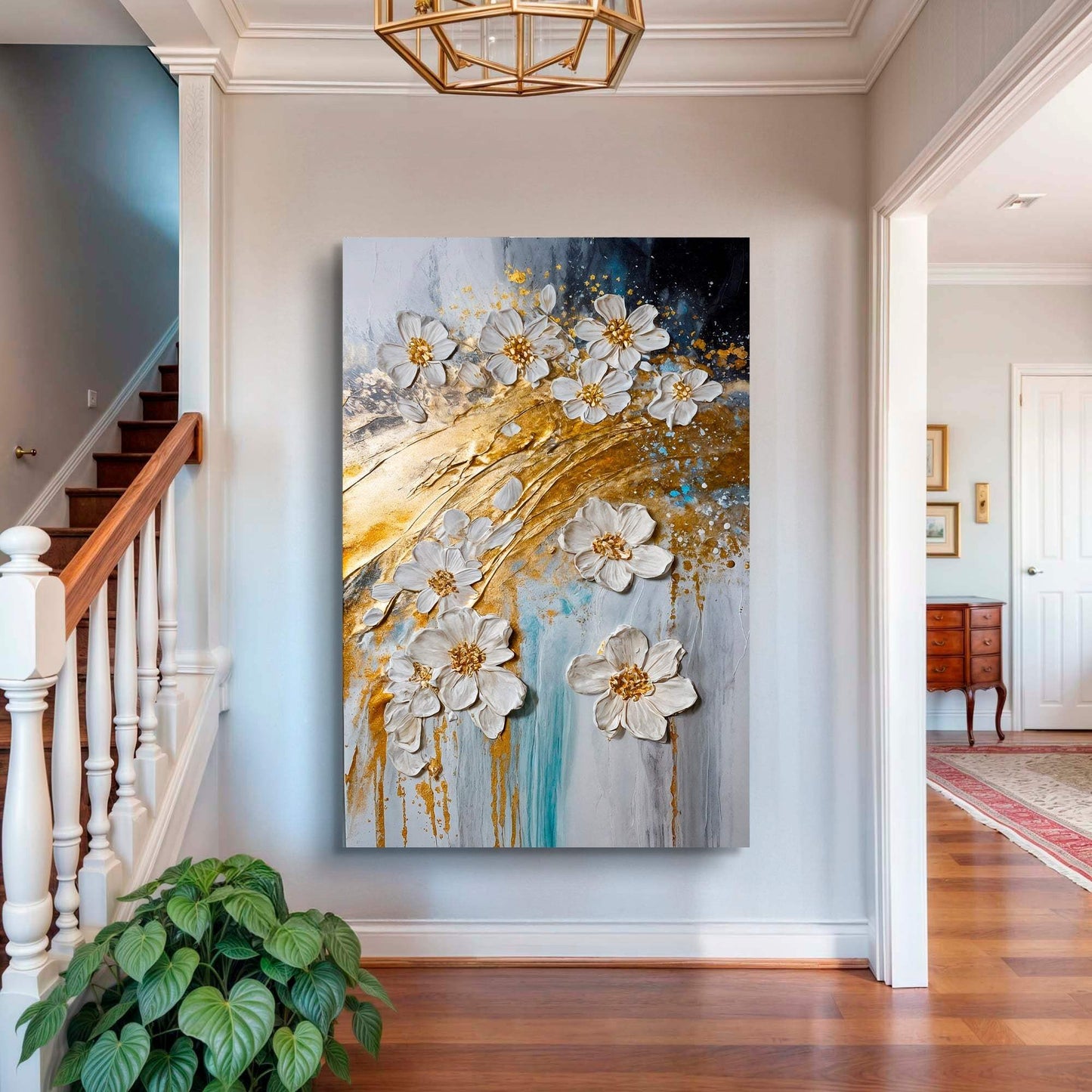 Abstract Gold Floral Wall Art - Tailored Canvases - Flyclothing LLC