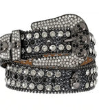 Black Skull Buckle With Black & Crystal Shiny Rhinestone Belt - Rhinestone Belt Store - Flyclothing LLC
