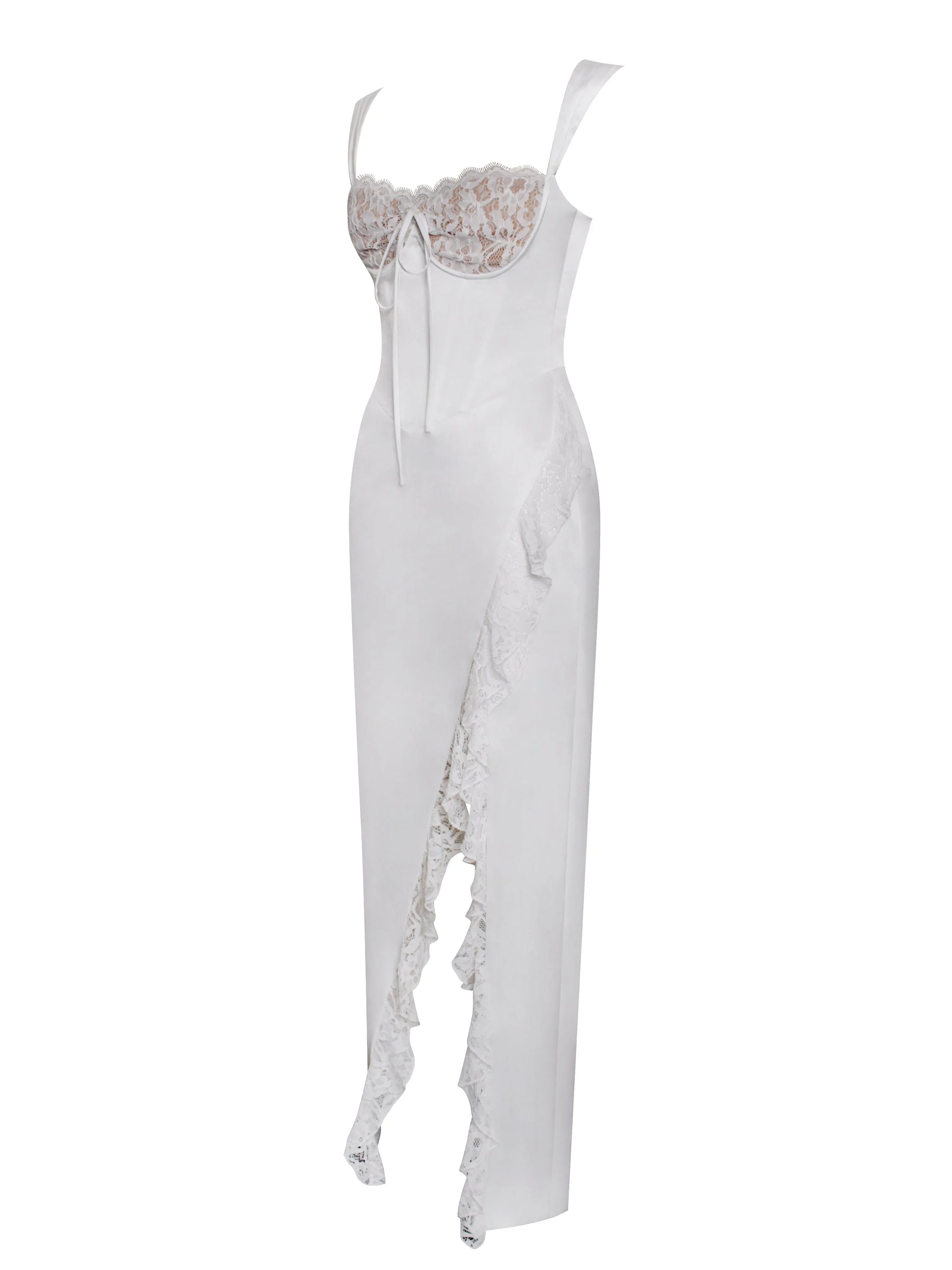 Freddie White Lace Satin Maxi Corset Dress - Miss Circle - Flyclothing LLC