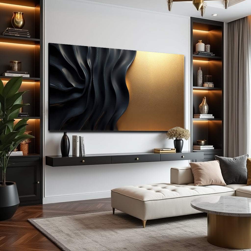 Black And Gold Minimalist Abstract XIII - Tailored Canvases - Flyclothing LLC