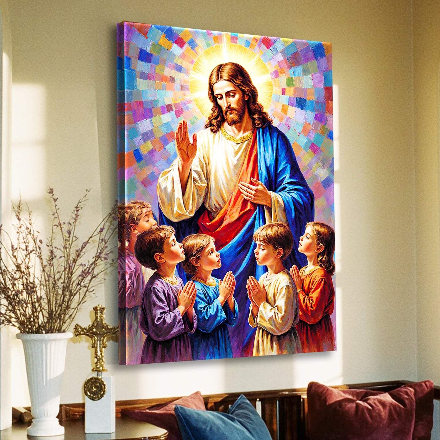 Jesus Praying With Kids Faith Wall Art - Tailored Canvases - Flyclothing LLC