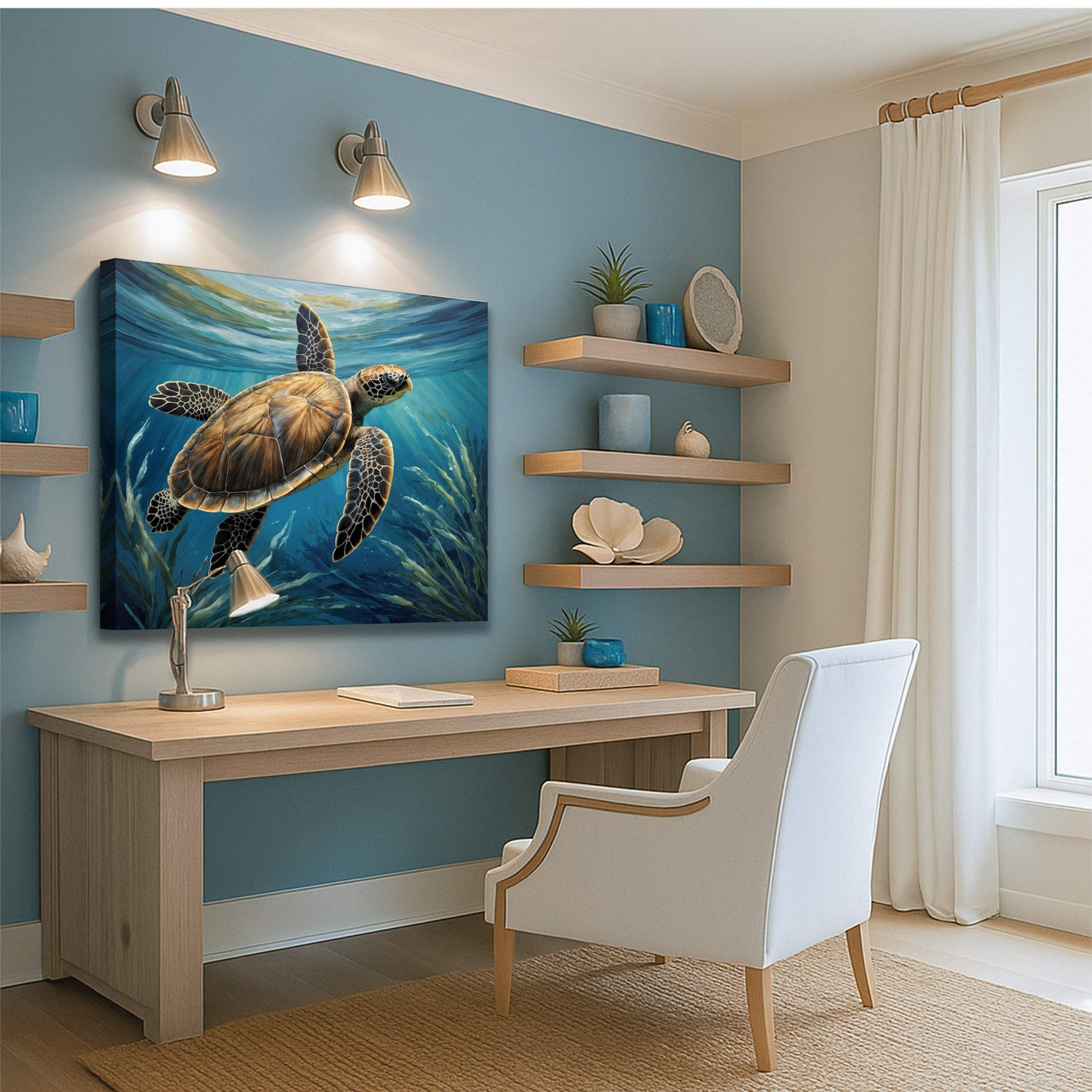 Turtle In Seagrass Coastal Wall Art - Tailored Canvases - Flyclothing LLC