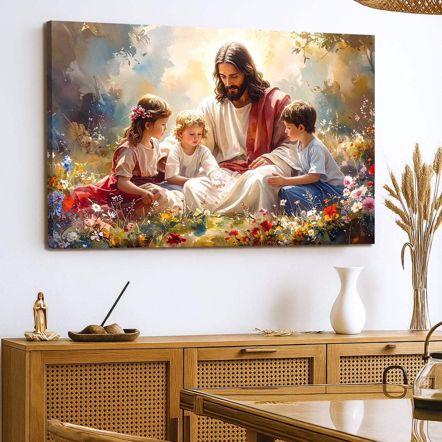 Jesus With Children Faith Wall Art II - Tailored Canvases - Flyclothing LLC