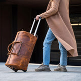 Tan Leather Trolley Bag 44L - Classy Leather Bags - Flyclothing LLC
