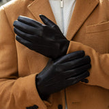 Marco (black) - Italian lambskin leather gloves with brown rabbit fur lining
