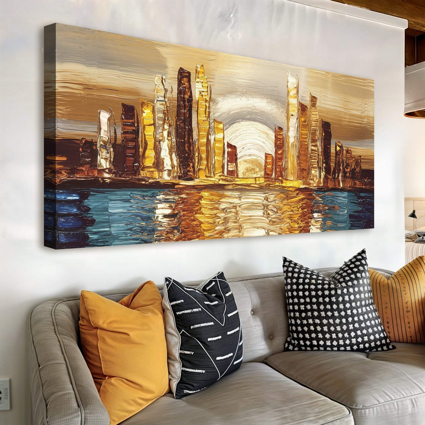 Golden Metropolis Abstract Impasto Wall Art - Tailored Canvases - Flyclothing LLC