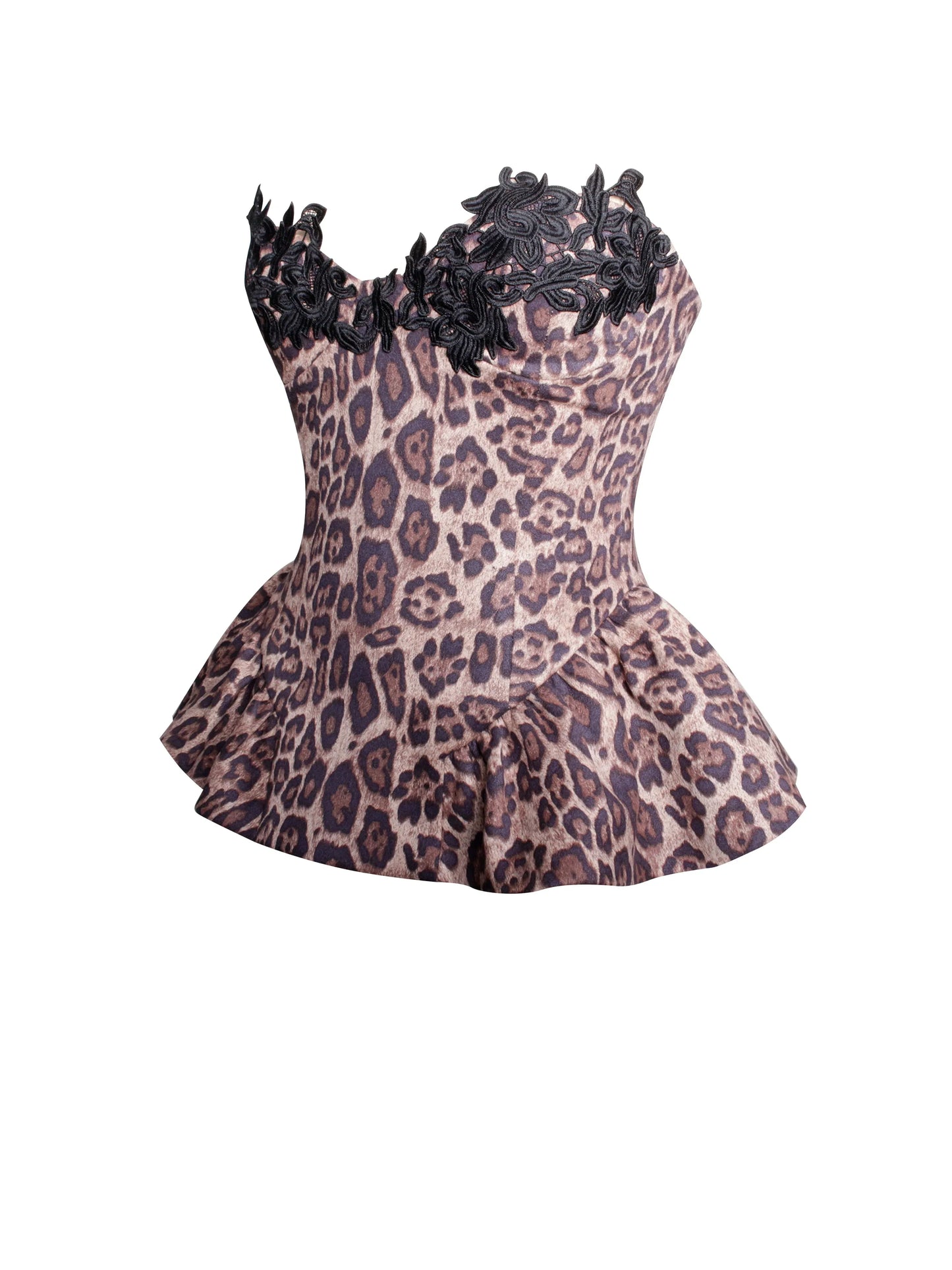Qiara Cheetah Print Peplum Top with Lace Trim - Miss Circle - Flyclothing LLC