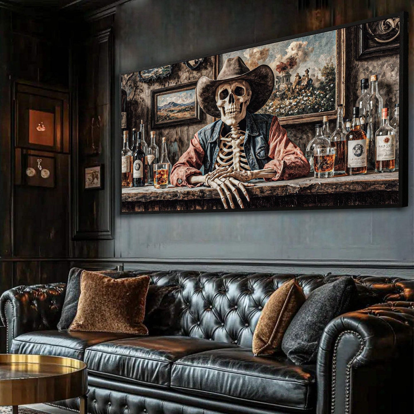 Skeleton Cowboy Barman At Western Saloon Wall Art - Tailored Canvases - Flyclothing LLC