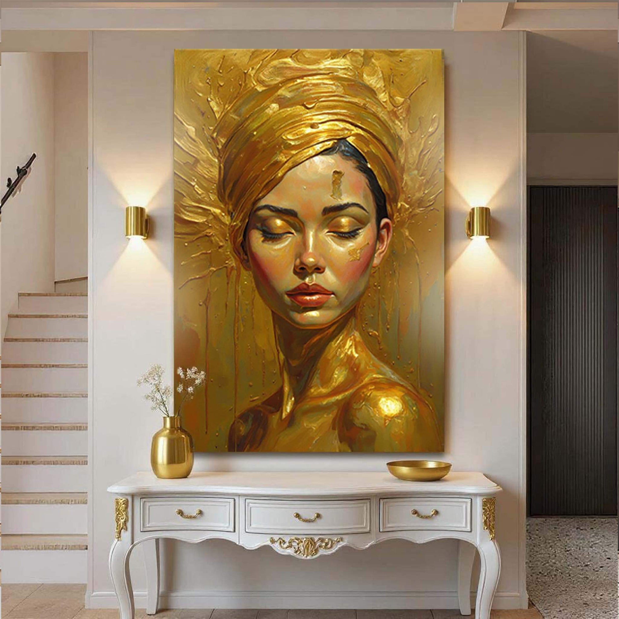 Woman's Golden Serenity Wall Art - Tailored Canvases - Flyclothing LLC