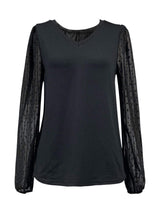 Full Size V-Neck Swiss Dot Long Sleeve Blouse - Trendsi - Flyclothing LLC