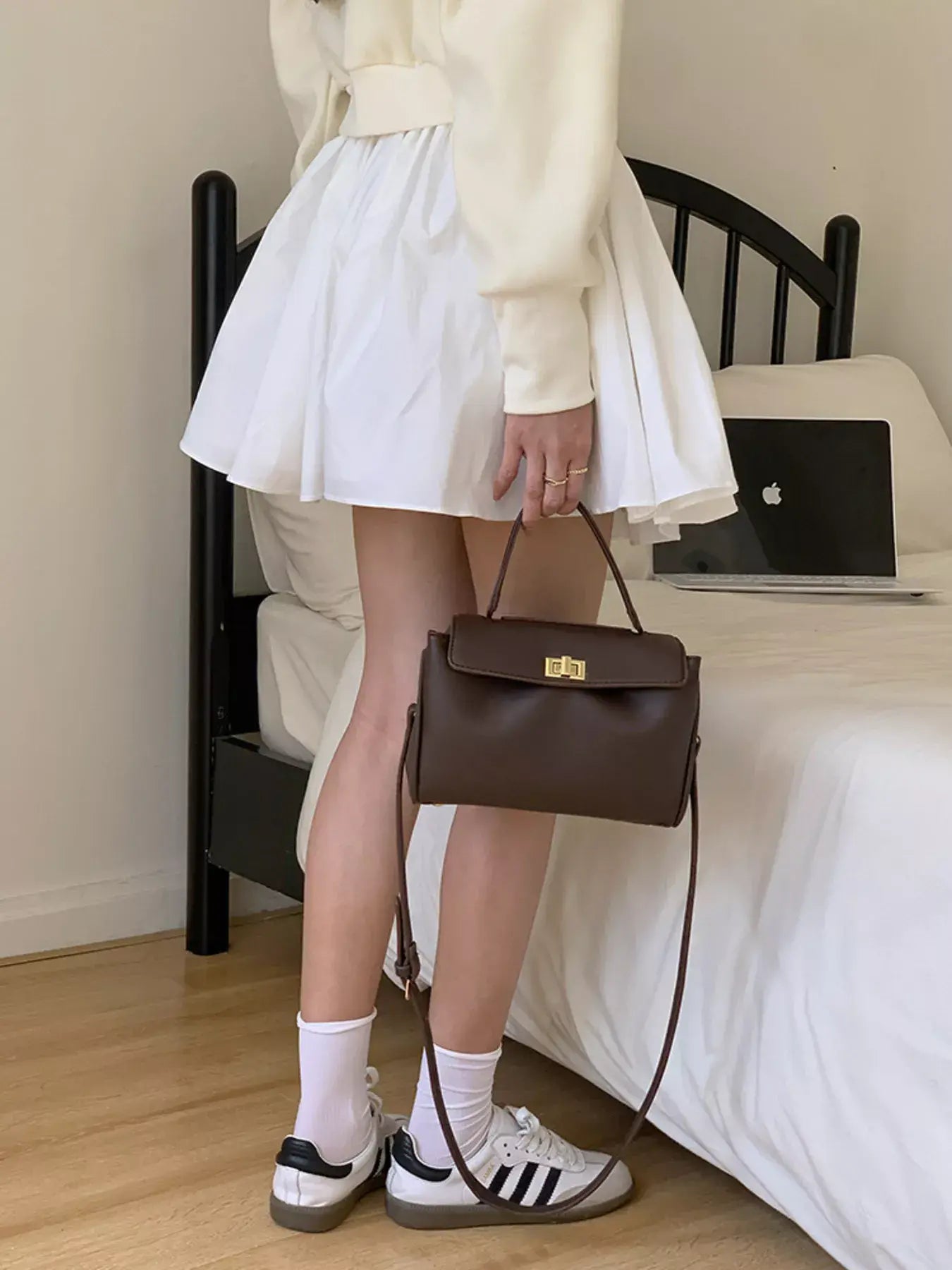 Golden Clasp Leather Crossbody Bag - Trendsi - Flyclothing LLC