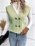 Full Size Button Up V-Neck Sweater Vest - Trendsi - Flyclothing LLC