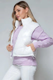 Snobbish Zip Up Turtleneck Shiny Quilted Vest - Trendsi - Flyclothing LLC