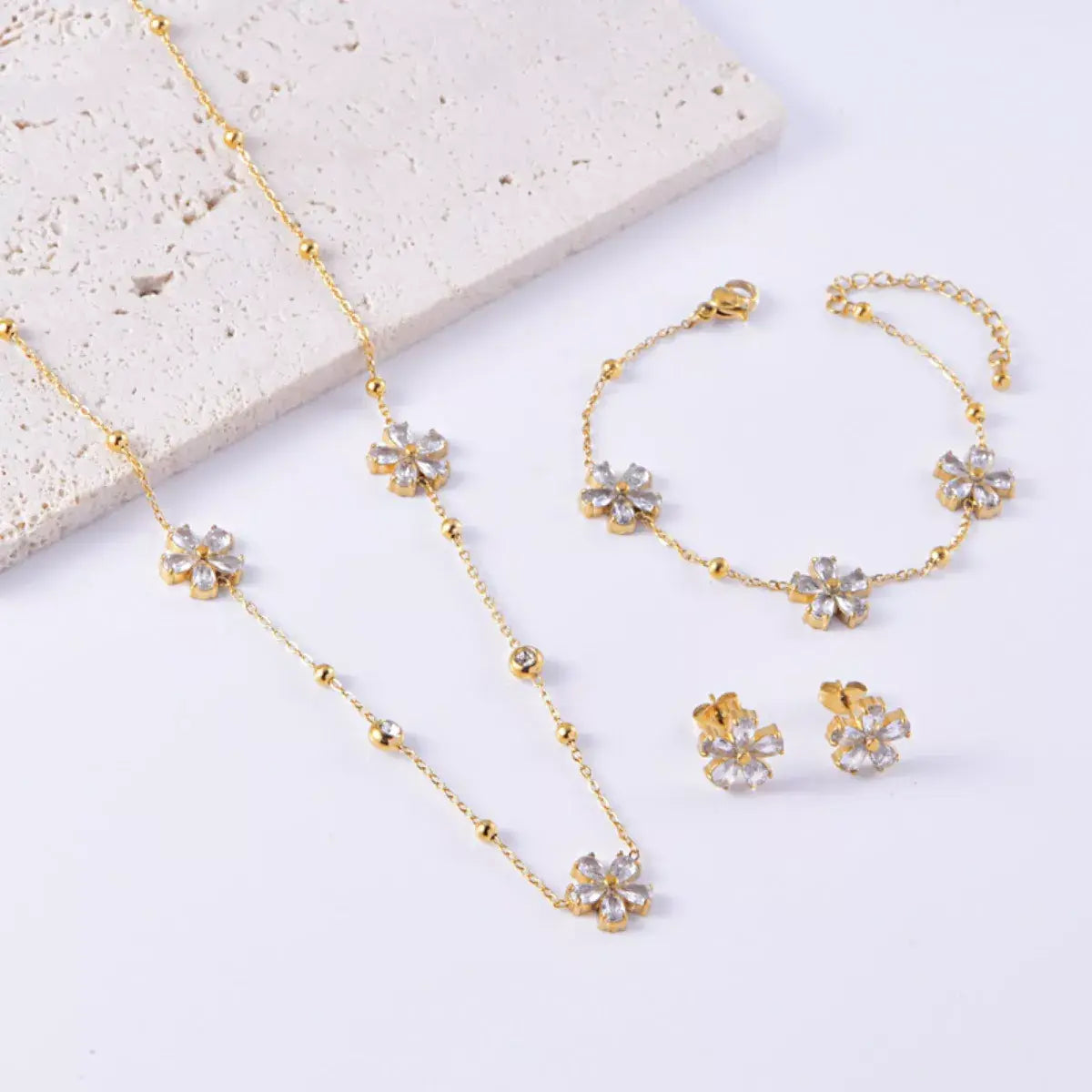 18K Gold-Plated Flower Jewelry Set - Trendsi - Flyclothing LLC