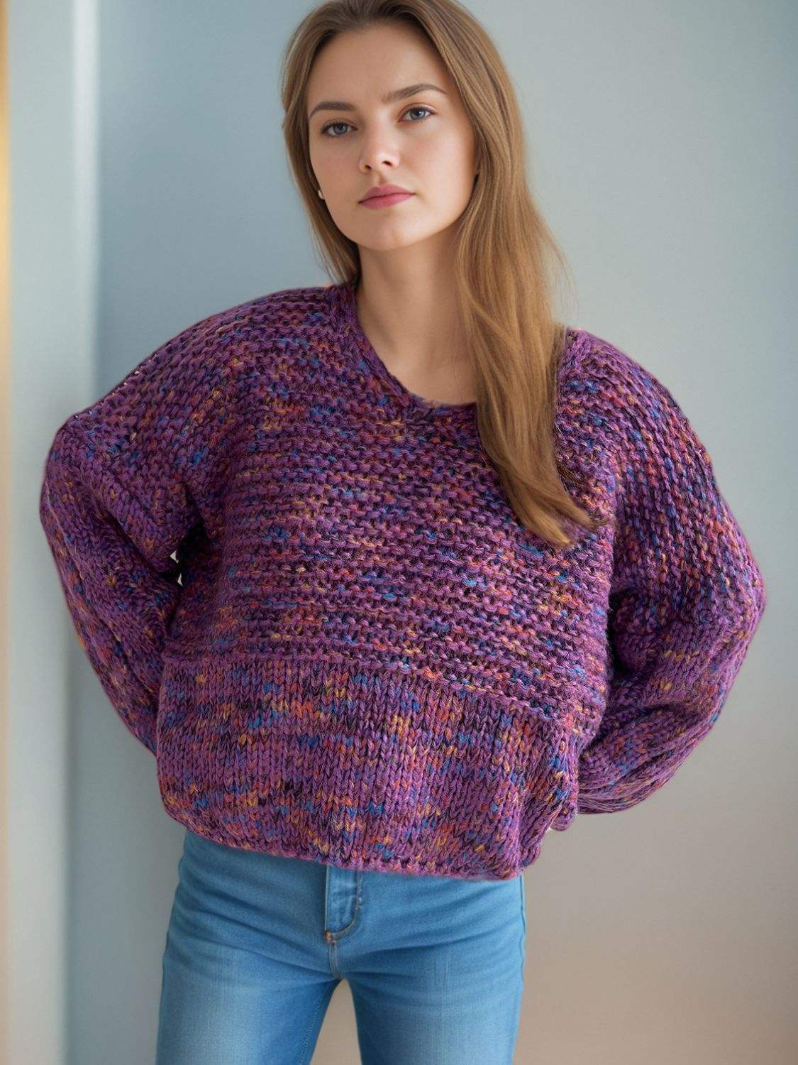 Dropped Shoulder Long Sleeve Sweater - Trendsi - Flyclothing LLC