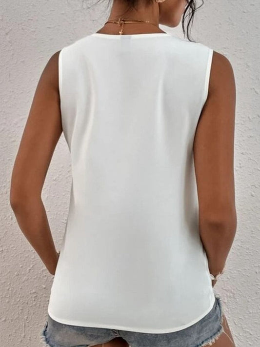 Full Size Lace Detail V-Neck Tank - Trendsi