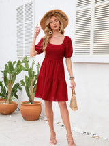 Swiss Dot Smocked Square Neck Dress - Trendsi - Flyclothing LLC