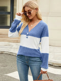 Color Block V-Neck Long Sleeve T-Shirt - Trendsi