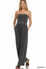 Zenana Acid Washed Strapless Tube Top Jumpsuit - Trendsi - Flyclothing LLC