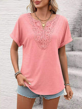 Lace Trim Short Sleeve T-Shirt - Trendsi - Flyclothing LLC