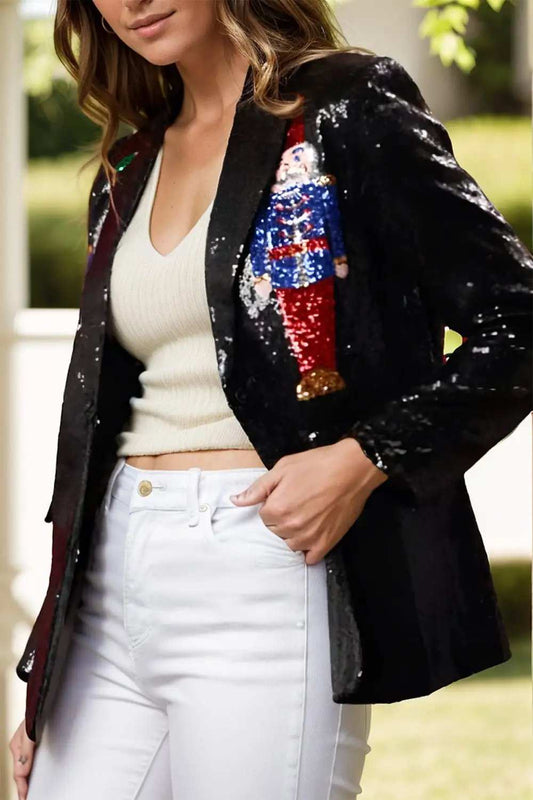 Sequin Nutcracker Long Sleeve Blazer - Trendsi - Flyclothing LLC