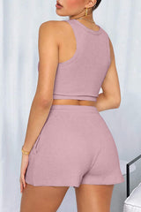 Round Neck Top and Drawstring Shorts Set - Trendsi - Flyclothing LLC