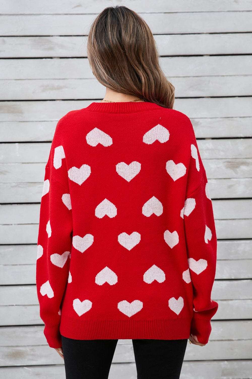 Angel Wings Heart Round Neck Long Sleeve Sweater - Trendsi - Flyclothing LLC