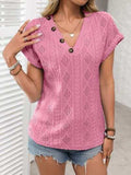 Openwork V-Neck Short Sleeve T-Shirt - Trendsi - Flyclothing LLC