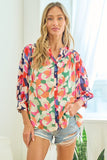 First Love Full Size Floral Button Down Satin Shirt - Trendsi