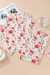 Printed Collared Neck Top and Pants Lounge Set - Trendsi - Flyclothing LLC