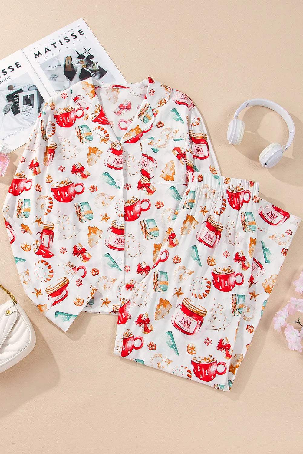 Printed Collared Neck Top and Pants Lounge Set - Trendsi - Flyclothing LLC