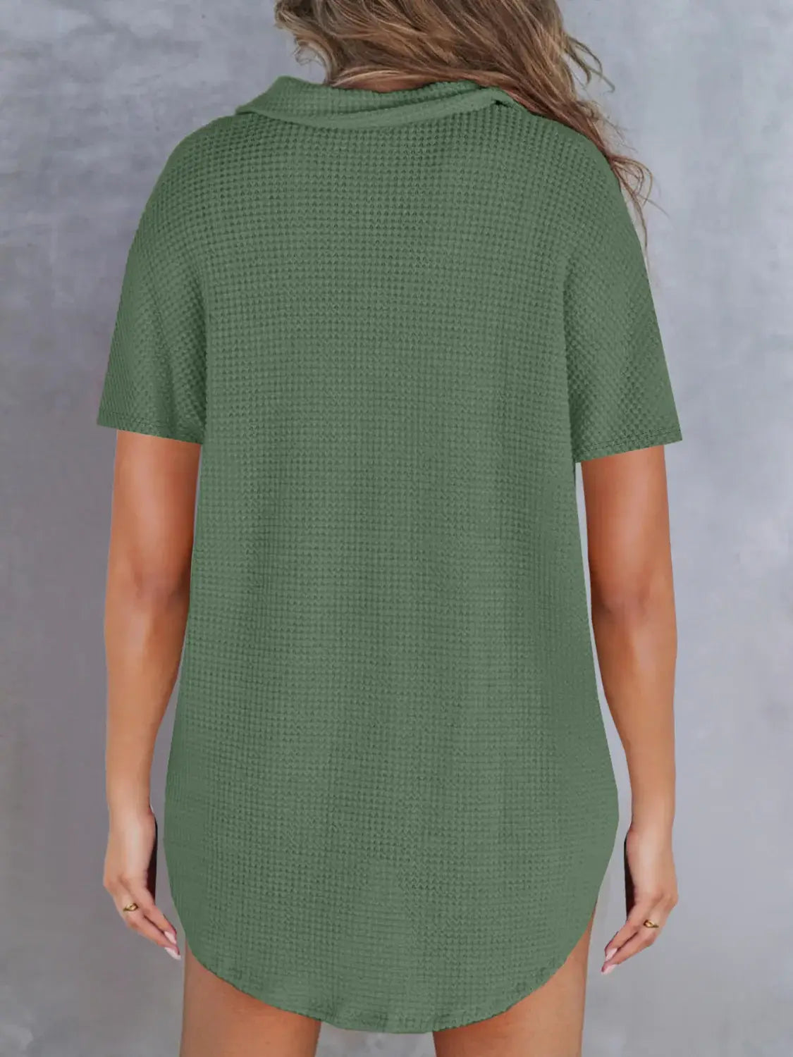 Waffle-Knit Short Sleeve Polo Shirt - Trendsi - Flyclothing LLC