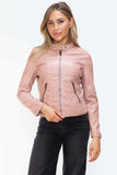 Snobbish Faux Leather Zip Up Drawstring Hooded Jacket - Trendsi - Flyclothing LLC