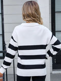 Striped Johnny Collar Knit Top - Trendsi
