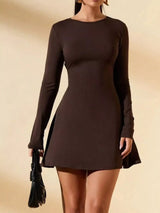Round Neck Long Sleeve Mini Dress - Trendsi - Flyclothing LLC