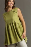 Umgee Full Size Raw Hem Linen Round Neck Sleeveless Top Plus Size - Trendsi