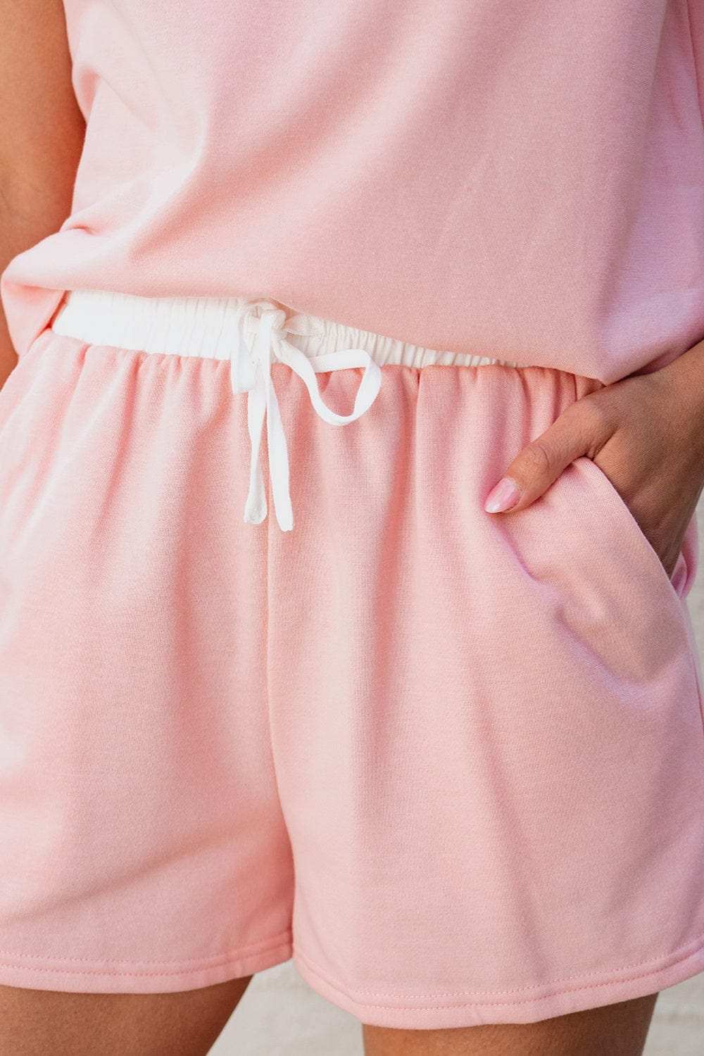 Ruffled Notched Top and Drawstring Shorts Set - Trendsi - Flyclothing LLC