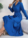Pleated Half Button Long Sleeve Midi Dress - Trendsi - Flyclothing LLC