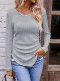 Full Size Ruched V-Neck Long Sleeve T-Shirt - Trendsi - Flyclothing LLC