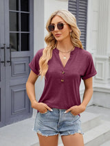 Florira Notched Short Sleeve T-Shirt - Trendsi - Flyclothing LLC
