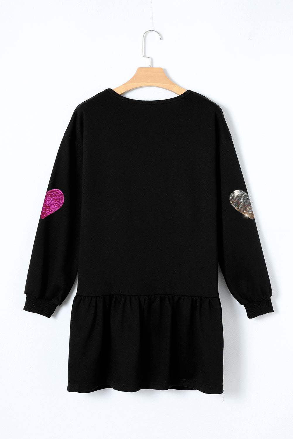 Sequin Heart Round Neck Long Sleeve Mini Dress - Trendsi - Flyclothing LLC