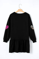 Sequin Heart Round Neck Long Sleeve Mini Dress - Trendsi - Flyclothing LLC