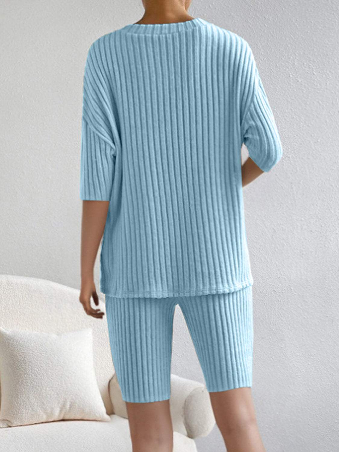 Ribbed V-Neck Top and Shorts Set - Trendsi - Flyclothing LLC